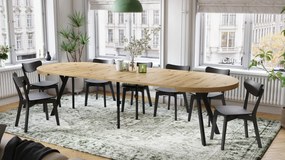 EXPANSO Eik Artisan/zwarte poten - GROTE RONDE TAFEL Ø110 UITBREIDBAAR TOT 310 cm met Y-POTEN LOFT/INDUSTRIAL