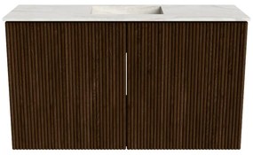 Mondiaz Joya DLux 70cm toiletmeubel walnut met wastafel faye midden zonder kraangat ostra