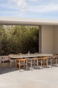 Set Van Rechthoekige Tafel 270x110 Cm In Sirvon Cement En 10 Tuinstoelen Met Armleuningen Van Acaciahout Mallory Acacia Bruin - Sklum