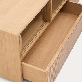 Kave Home Helvine Tv-meubel Eiken Met Glazen Schuifdeuren - 200x40x54cm.