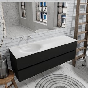 Zaro Sevilla Solid Surface badmeubel 150cm mat zwart geen kraangat met 2 lades spoelbak links