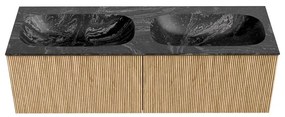 Mondiaz Kurve-dlux 140cm badmeubel oak met 2 lades en wastafel stor small dubbel zonder kraangat lava