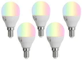 Set van 5 Smart E14 LED lampen G45 opaal RGBW 4.9W 470 lm 2700-6500K