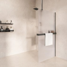 Saniclear Bright inloopdouche 80cm met handdoekhouder en ribbelglas verouderd ijzer - gunmetal