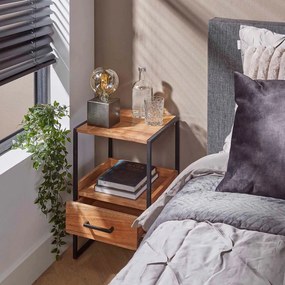 Smal Nachtkastje Hout En Metaal - 35x35x55cm.