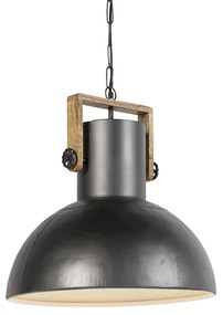 Eettafel / Eetkamer Industriele hanglamp antraciet met mango hout - Mangoes Industriele / Industrie / Industrial E27 rond Binnenverlichting Lamp