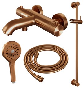 Brauer Copper Carving thermostatische badkraan met glijstang en 3 standen handdouche geborsteld koper PVD