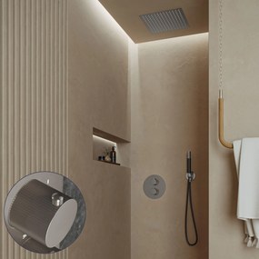Saniclear Cube Stripes Pro inbouw regendouche rond met inbouw douchekop 30x30cm en staafhanddouche RVS
