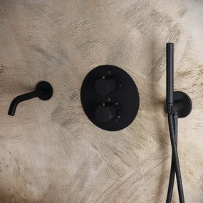 Saniclear Nero Curved rond inbouw thermostaat met inbouwdeel zwart mat