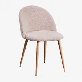 Kana Deluxe Gestoffeerde Eetkamerstoel In Bouclé Stof Natuurlijk Hout & Bouclé Roze - Sklum