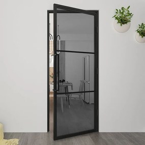Stalen Deur - Binnendeur 211,5 X 83 Cm Rechtsdraaiend Rookglas - Zwart - Incl. Kozijn