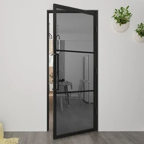 Stalen Deur - Binnendeur 211,5 X 83  Cm Rechtsdraaiend Rookglas - Zwart - Incl. Kozijn