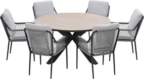 Garden Impressions Stevie tuinset 7-delig taupe - Tulli tuintafel Ø148x75 cm light teak vironwood