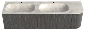 Mondiaz Kurve-dlux 165cm badmeubel ronding rechts shadow met 2 lades en 1 deur en wastafel stor small dubbel/links 2 kraangaten ostra