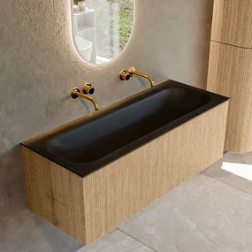 Mondiaz Kurve 120cm badmeubel oak met 1 lade en wastafel big large midden zonder kraangat urban