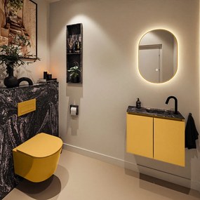 Mondiaz Ture DLux toiletmeubel 60cm ocher met wastafel lava rechts met kraangat