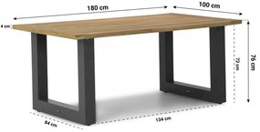 Dining Tuintafel rechthoekig antraciet 180 x 100 cm Aluminium/Teak Old teak greywash Talai