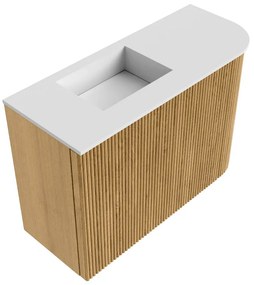 Mondiaz Joya 60cm toiletmeubel ronding rechts oak met wastafel faye links zonder kraangat talc