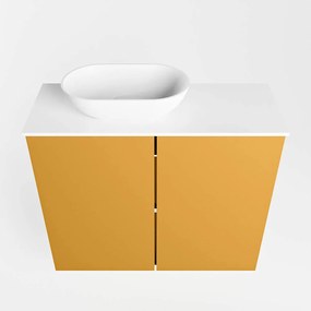 Mondiaz Fowy toiletmeubel 60cm ocher met witte waskom links zonder kraangat