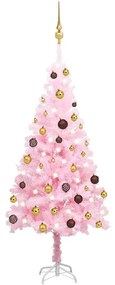 vidaXL Kunstkerstboom met LED's en kerstballen 120 cm PVC roze
