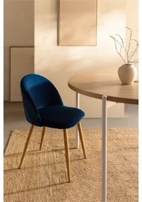 Kana Fluwelen Eetkamerstoelen Set Van 4 Blauw & Natuurlijk Hout - Sklum