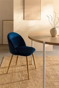 Set Van 4 Eetkamerstoelen Bekleed Met Kana Fluweel Blauw & Natuurlijk Hout - Sklum