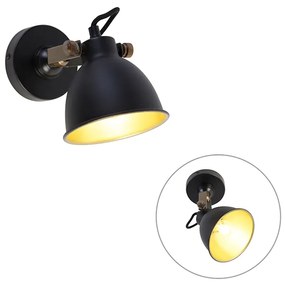 Industriële wandlamp zwart met goud verstelbaar - Liko Industriele / Industrie / Industrial E27 rond Binnenverlichting Lamp