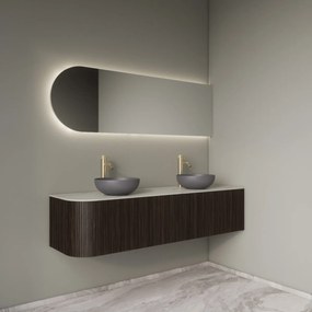 Gliss Design Alluro badmeubel ribbelfront met ronding links 160cm ebony en wit marmer toppaneel