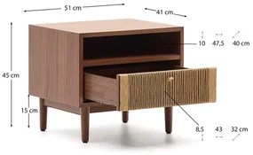 Kave Home Elan Retro Nachtkastje Walnoot Met Touw - 51x41x45cm.