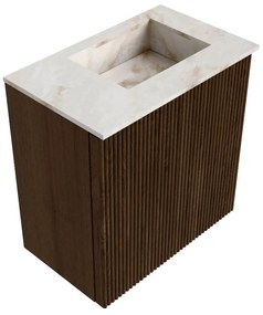 Mondiaz Joya DLux 40cm toiletmeubel walnut met wastafel faye rechts 1 kraangat frappe