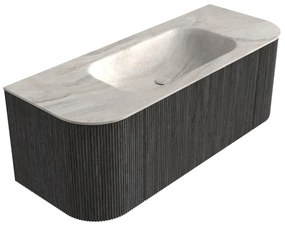 Mondiaz Kurve-dlux 120cm badmeubel ronding links/rechts shadow met 1 lade en 2 deuren en wastafel big small midden zonder kraangat ostra