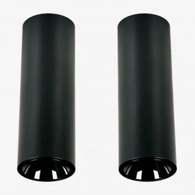 Pack Van 2 Ronde Led-opbouwplafondlampen Ø7,2 Cm Voor Buiten In Aluminium Luisiana Zwart & Warm Wit 3000k & 10 W & 23º - Sklum