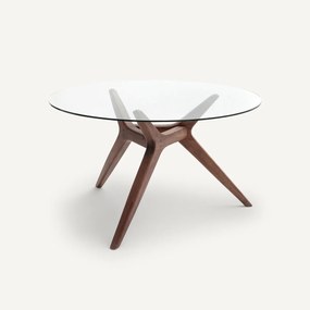 Ronde tafel in glas/notenhoutØ130 cm, Maricielo