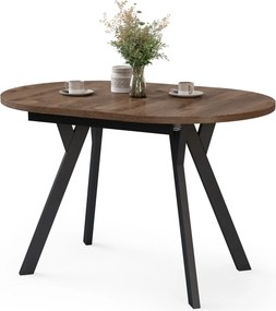 Mazzoni ALMO Bruin Eiken / zwarte poten - OVALE UITSCHUIFTAFEL 120-220 cm VOOR 10-12 PERSONEN