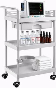 VEVOR Medische Trolley 50 kg Laboratoriumtrolley Medische Servicetrolley 60x34x88 cm, Transporttrolley voor Kliniek, Ziekenhuis, Schoonheidssalon, Laboratorium, Cosmetische Trolley met Planken, Lade, Wielen, PP-materiaal