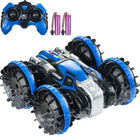 VEVOR Amfibische afstandsbediening autoboot, 2,4 GHz, 12 km/u, 4WD waterdichte RC-auto voor kinderen, 360° roterende stuntauto met 2 batterijen, terreinspeelgoed voor op het strand en in het zwembad voor jongens en meisjes vanaf 6 jaar, blauw