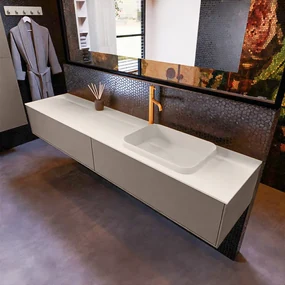 Mondiaz Erin 200cm badmeubel Smoke met 2 lades en beige wastafel rechts 1 kraangat