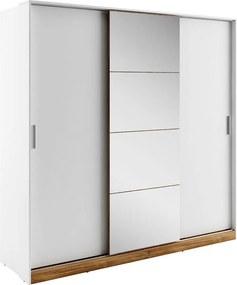 Kledingkast Livsori 106, Wit, Donkere eik, 215x220x63cm, 205 kg, Kledingkast deuren: Schuivend, Aantal planken: 6, Aantal planken: 6