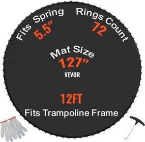 VEVOR Vervangende Trampoline Mat Springmat Past op 365 cm Frame, Universele Springmat Versterkte UV-bestendige Mat met Veergereedschap en Duurzame V-ringen, Past op 14 cm Veerlengte