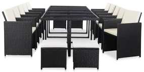 vidaXL 15-delige Tuinset met kussens poly rattan zwart