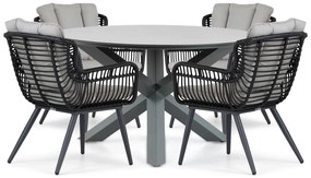 Tuinset Ronde Tuintafel 4 personen 130 cm Aluminium/wicker Zwart  Coco Azzano/Orino