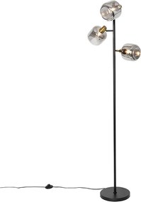 Smart vloerlamp zwart met goud met smoke glas 3-lichts incl. 3 Wifi P45 - Zuzanna