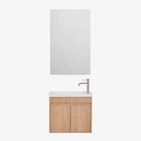 Narek Zwevend Houten Badkamermeubelset Met Geïntegreerde Wastafel Ash Brown & Rectangular Led And Antifog 55x90 Cm Riben & Bruin - Mokka ?20 Cm -
