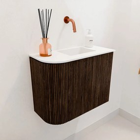 Mondiaz Joya 50cm toiletmeubel ronding links walnut met wastafel faye rechts zonder kraangat talc
