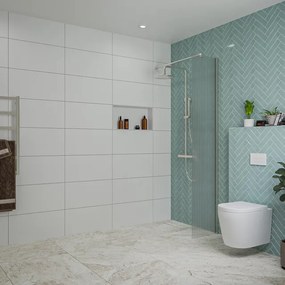Fortifura Galeria inloopdouche - 40x200cm - ribbelglas - wandarm - Geborsteld RVS PVD (RVS) SW797948/SW797908