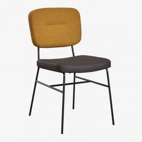 Set Van 4 Gestoffeerde Eetkamerstoelen Milih Mosterd - Donkergrijs - Sklum