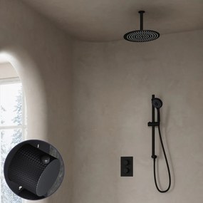 Saniclear Nero Curved inbouw regendouche met 30cm hoofddouche, plafondarm, 3 standen handdouche en glijstang zwart mat