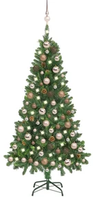 vidaXL Kunstkerstboom met LED's, kerstballen en dennenappels 150 cm