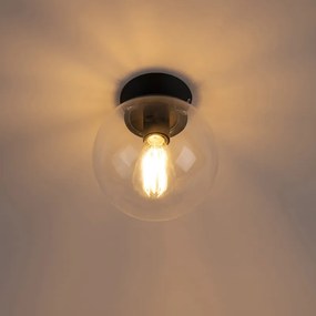 Art deco plafondlamp zwart met helder glas - Pallon