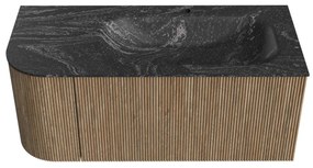 Mondiaz Kurve-dlux 105cm badmeubel ronding links dusk met 1 lade en deur en wastafel big small kraangat rechts lava